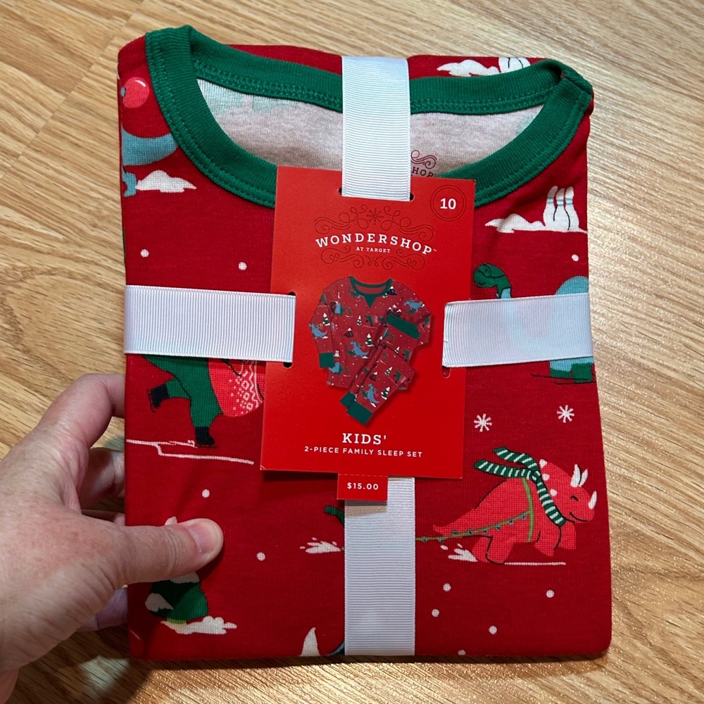 Wondershop Target Kids‎ Christmas Dinosaur Pajamas Set Red Green Size 10 NEW
